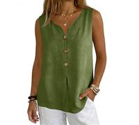 DIYIOUZHOU Unterhemden Damen Lang Sommer Top Tank Aus Baumwolle Mit Knopfleiste Lockeres Design Für Alltag Und Yoga Damenwesten Ärmellos Tanktops Frauen Sport Armeegrün Xl