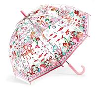 Djeco Kinder-Regenschirm Meerjungfrau – transparent, Ø 70 cm, rosa Griff, mit Schutzsystem