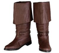 DJFOG Herren Mittelalterliche Ritterstiefel Vintage Ritter Pirat Hohe Stiefel PU-Leder Cowboystiefel, Halloween Cosplay Kostümzubehör,Braun,47 EU