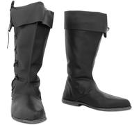 DJFOG Herren Mittelalterliche Ritterstiefel Vintage Ritter Pirat Hohe Stiefel PU-Leder Cowboystiefel, Halloween Cosplay Kostümzubehör,Schwarz,41 EU