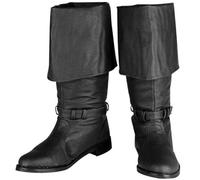 DJFOG Herren Mittelalterliche Ritterstiefel Vintage Ritter Pirat Hohe Stiefel PU-Leder Cowboystiefel, Halloween Cosplay Kostümzubehör,Schwarz,43 EU