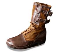 DJFOG Herren-Westernstiefel, mittelalterliche Piratenstiefel, Gothic-Stiefel für Männer und Frauen, die die Wade ziehen, flache Jazz-Stiefel, Ritterstiefel,Braun,44