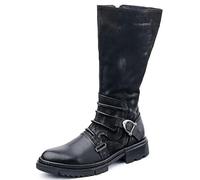 DJFOG Kniehohe Herrenstiefel, mittelalterliche Lederschuhe, Gothic-Retro-Reitstiefel mit Metallschnalle, Ritter- und Krieger-Schuhe in Mehreren Größen,Schwarz,44 EU
