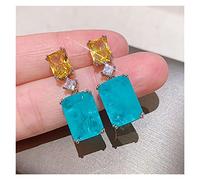 djkyu 925 Sterling Silber 10 * 14 Paraiba Turmalin Smaragd Edelstein Große Drop Ohrringe for Frauen Cocktail Fine Schmuck Giil (Gem Color : Blue)