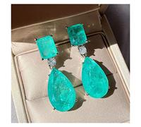 djkyu 925 Sterling Silber Paraiba Tourmalin Smaragd Edelstein Große Drop Ohrringe for Frauen Cocktail Party Fine Jewelry Giift (Gem Color : Blue)