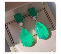 djkyu 925 Sterling Silber Paraiba Tourmalin Smaragd Edelstein Große Drop Ohrringe for Frauen Cocktail Party Fine Jewelry Giift (Gem Color : Green)