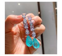 djkyu 925 Sterling Silber Paraiba Tourmalin Smaragdlabor Diamanten Tropfen Ohrringe for Frauen Elegant Party Fine Schmuck Geschenk (Gem Color : Blue)