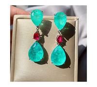 djkyu Charms Vintage 925 Sterling Silber paraiba tourmalin smaragd edelstein Fallen groß Ohrringe fit for Frauen Hochzeit Ohrringe feinschmuck (Gem Color : Blue)