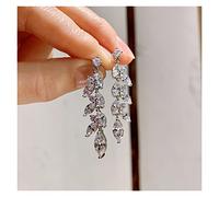 djkyu Luxus 925 Sterling Silber Hohe Carbon Diamant 5A Zirkon Quasten Blatt Drop Ohrringe for Frauen Elegante Hochzeit Fine Schmuck Geschenk (Gem Color : White)