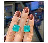 djkyu Vintage 925 Sterling Silber 12 * 12 Paraiba Tourmalin Smaragd Edelstein Drop Clip Ohrringe for Frauen Cocktail Party Fine Schmuck (Gem Color : Blue-Green)
