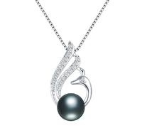 DJMJHG Echte Süßwasserperle Anhänger Halskette 925er Sterling Silber Zirkonia Phönix Anhänger Halskette Damen schwarz