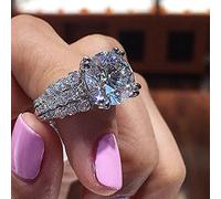 DJMJHG Luxus Große Runde Kristall Zirkon Frauen Ehering Silber Farbe Elegante Dame Verlobungsring Modeschmuck 6 Weiß