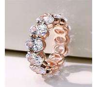 DJMJHG Luxus Ringe für Frauen S925 Silber Oval Stein Brilliant Zirkonia Ring Feiner Hochzeitsschmuck 9 Roségold