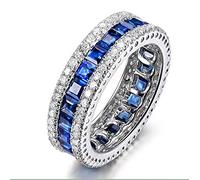 DJMJHG Runde Paar Ringe Kristall Zirkon Spinell Vintage Band Ringe Für Frauen Schmuck Blau & Rot Ringe 925 Sterling Silber 9 Saphir