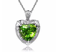 DJMJHG Sterling Silber Vintage herzförmige Olivin erstellt Peridot Kristall Anhänger Halskette für Frauen Party Schmuck