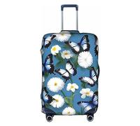 DJnni Company Schutzhülle für Traktoren, Koffer, Reisegepäck, Koffer-Schutz, passend für 45,7 - 81,3 cm, Blaue Schmetterlinge weiße Blumen, M