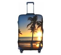 DJnni Company Schutzhülle für Traktoren, Koffer, Reisegepäck, Koffer-Schutz, passend für 45,7 - 81,3 cm, Sonnenaufgang am Strand und Palme mit Hintergrundbeleuchtung, M