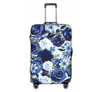 DJnni Corgi Schutzhülle für Reisekoffer, Reisegepäck, Koffer-Schutz, passend für 45,7 - 81,3 cm, Blaue Blumen Blumenmuster Rosen, M