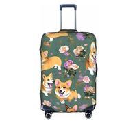 DJnni Corgi Schutzhülle für Reisekoffer, Reisegepäck, Kofferschutz, passend für 45,7 - 81,3 cm, Corgi Floral Flowers, S, Corgi Floral Flowers, S