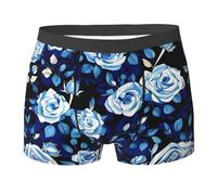 DJnni Cowboyhut und Stiefel, bequeme Herren-Boxershorts, leichte, elastische Unterhose mit facettenreichem Design, atmungsaktiv, Blaue Rosen mit Blumenmuster, XXL