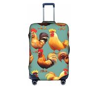 DJnni Schutzhülle für Reisekoffer, Koffer, Reisegepäck, Koffer-Schutz, passend für 45,7 - 81,3 cm, Goldfarben / Schwarz, Niedliche Hahn-Hühner, L