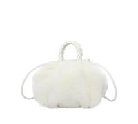 DJSKLDF Puffer Tote Bag Damentaschen Winterhandtasche Flauschige Tragetaschen Gewebter Tragegriff Kleine Mini-Umhängetaschen(White)