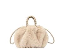DJSKLDF Puffer Tote Bag Damentaschen Winterhandtasche Flauschige Tragetaschen Gewebter Tragegriff Kleine Mini-Umhängetaschen(Apricot)