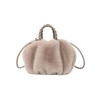 DJSKLDF Puffer Tote Bag Damentaschen Winterhandtasche Flauschige Tragetaschen Gewebter Tragegriff Kleine Mini-Umhängetaschen(Khaki)