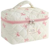 Dkieuyu Make-up-Tasche mit Blumenmuster, niedliche Make-up-Tasche, Baumwolle, gesteppt, Make-up-Tasche, Reise-Make-up-Tasche, große Kulturbeutel, Make-up-Tasche, Organizer für Damen und Mädchen, 2