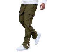 DKLOVIFU Arbeitshosen Herren Multi Pocket Buckle Pants Frühlings und Herbstdesign Retro Straight Casual Pants Hose Winter Stretch Cargohose
