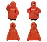 DKLOVIFU Halloween Kostüm Damen Lustig Kürbis Kapuze Plüsch Hoodie, Teddy Fleece Pullover Cosplay Karneval Sweatshirt für Paare Oversize Partywear Pumpkin Briefe Stickerei Kapuzenpullover Festival