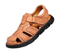 DKLOVIFU Hausschuhe Herren Pantoletten Ledersandalen Kopfschicht Rindsleder Außenbekleidung Baotou Strandschuhe Atmungsaktiv Schuhe Größe 50 Wandersandalen Mens Slippers