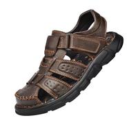 DKLOVIFU Hausschuhe Herren Pantoletten Ledersandalen Kopfschicht Rindsleder Außenbekleidung Baotou Strandschuhe Atmungsaktiv Schuhe Größe 50 Wandersandalen Mens Slippers