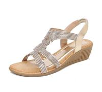 DKLOVIFU Pantoletten Damen Ladies Sandals New Summer Style Comfortable And Fashionable Heart Shaped Retro Ethnic Style Light Vacation Elastic Heel Thick Bottom Heel Casual Sandals Damenschuhe Weite