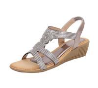 DKLOVIFU Pantoletten Damen Ladies Sandals New Summer Style Comfortable And Fashionable Heart Shaped Retro Ethnic Style Light Vacation Elastic Heel Thick Bottom Heel Casual Sandals Damenschuhe Weite