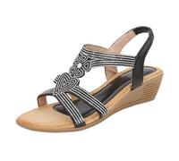 DKLOVIFU Pantoletten Damen Ladies Sandals New Summer Style Comfortable And Fashionable Heart Shaped Retro Ethnic Style Light Vacation Elastic Heel Thick Bottom Heel Casual Sandals Damenschuhe Weite
