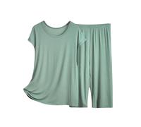 DKLOVIFU Schlafanzug Damen 3/4 Zweiteiler Damen Sommer Unterkleid Hautfarben Damen Schlafanzug 3/4 Hose Damenschlafanzug Sommer Matching Pyjamas Couple Christmas Angebote des Tages Heute