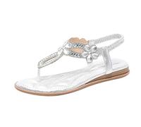 DKLOVIFU Sommerschuhe Damen Sandalen Für Damen Komfort Mit Elastischem Knöchelriemen Lässige Böhmische Strandschuhe Mode Kristall Blumen Freizeitschuhe Offene Zehe Low Heels