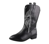 DKLOVIFU Springerstiefel Damen Außenhandel Plus Size Dicke Hochhackige Stiefel Winter Lederstiefel Europäischer Amerikanischer Stil Stickereien Weiße Billig