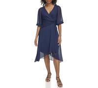 DKNY Damen Chiffon-Kleid in Wickeloptik mit 3/4-ärmeln Cocktailkleid