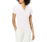 DKNY Damen Kurzärmelige Anzugbluse mit Gekreuzter Vorderseite Hemd, weiß, XL