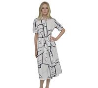 DKNY Damen Kurzärmeliges Hemdkleid aus Baumwoll-Popeline mit Kragen Kleid, Cremefarben/Navy, 36