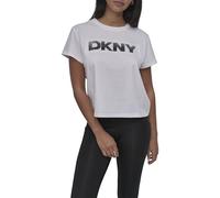 DKNY Damen Ombre Sequin Logo Cropped Short Sleeve Tee T-Shirt, White and Gunmetal, XL EU
