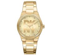 DKNY DK1L102M0035 Logo Watch Damenuhr aus Edelstahl in Goldfarben mit 33 mm Gehäuse, goldfarbenem Zifferblatt, japanischem Quarzwerk, Mineralglas und Edelstahlband