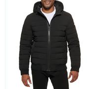 DKNY Herren Quilted Performance Hooded Bomber Jacket Daunenalternativer Mantel, Schwarz, S