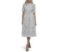 DKNY Kurzärmeliges Damen-Kleid aus Baumwoll-Popeline, mit Kragen, Wickeloptik, Silver Cloud/Twilight, 38