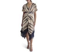 DKNY Kurzärmeliges Damen-Midikleid mit V-Ausschnitt und ausgestelltem Kleid, Indigo Multi, 36