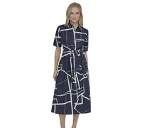 DKNY Kurzärmeliges Damenhemdkleid aus Baumwoll-Popeline, mit Kragen, Marineblau/cremefarben, 38