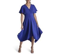 DKNY Kurzärmeliges Midikleid mit V-Ausschnitt und ausgestelltem Kleid für Damen, Marin, 40