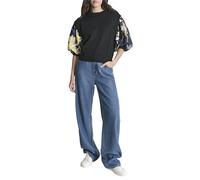 DKNY,Women's 3/4 SLV PRNTD SCRF T, BK/ABST Tiger,XXS